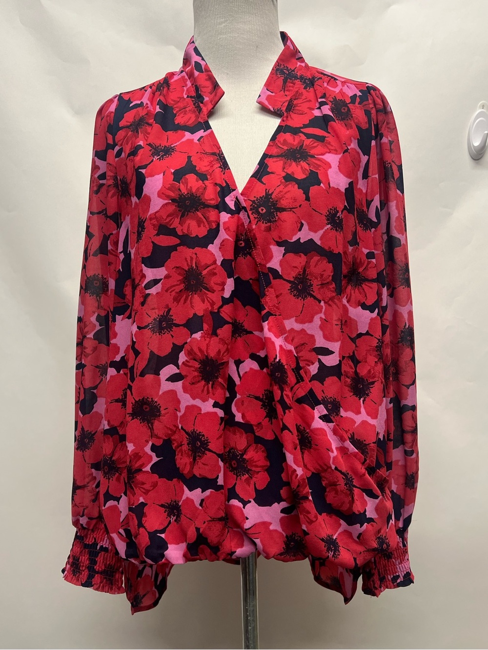 B Collection by Bobeau Floral Wrap Blouse Size M
